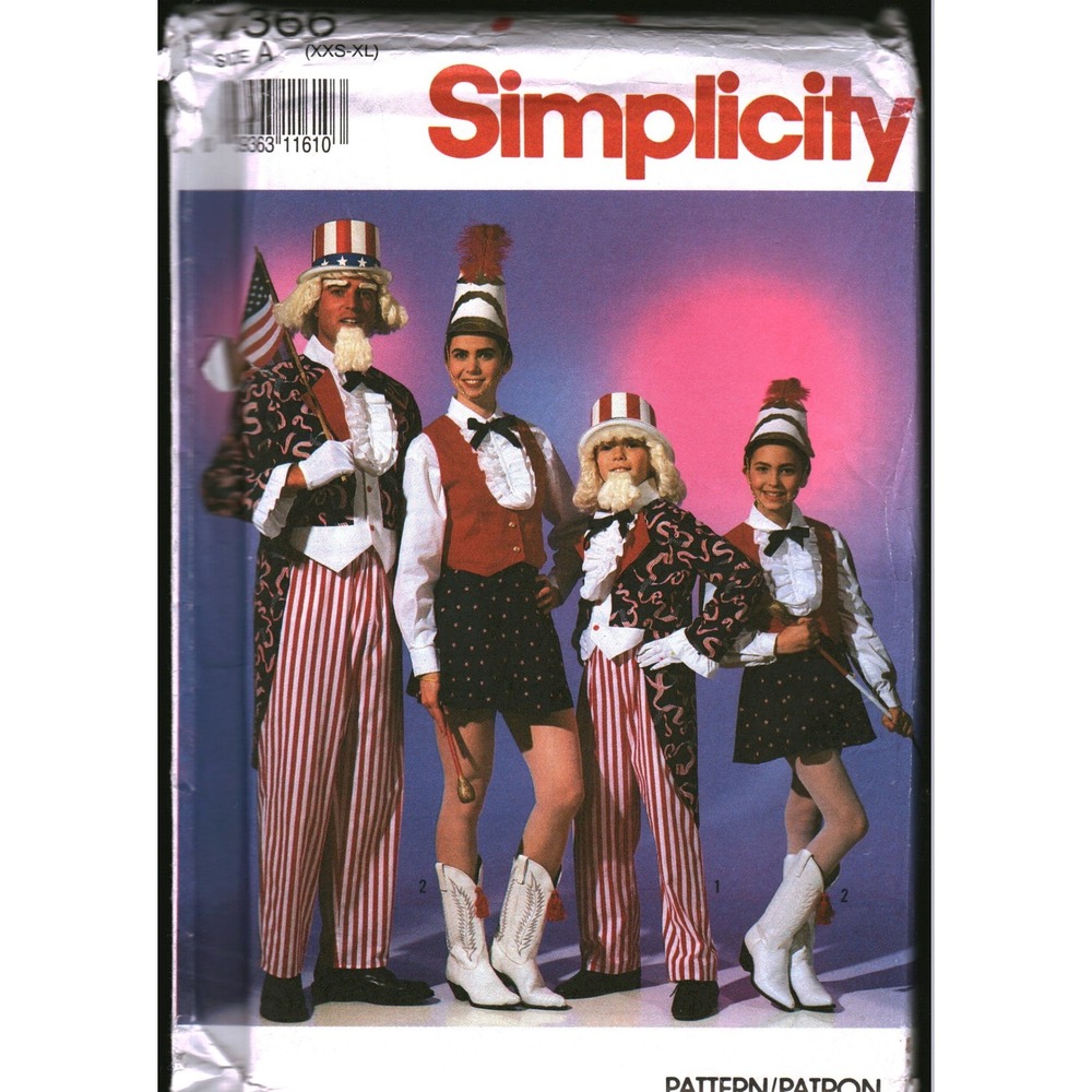 Simplicity 7366 Uncle Sam Majorette Costume Sewing Pattern Size XXS-XL Uncut